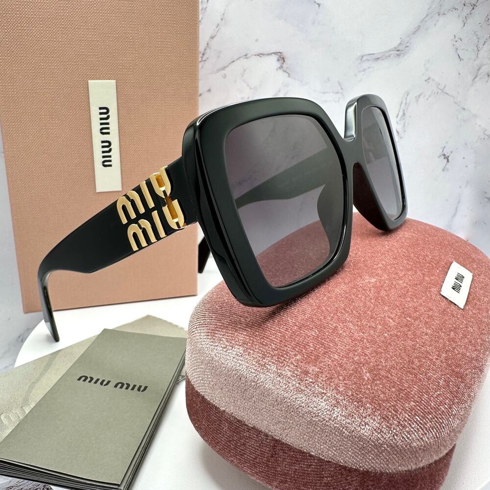 New MIU MIU Sunglasses Black Square Gold Full Rim 56mm MIU MIU - Picture 3 of 14